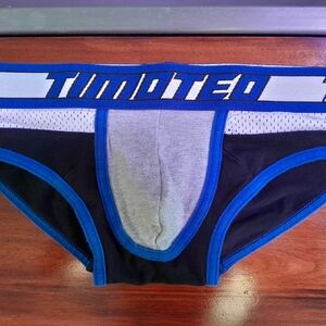 Timoteo Men's Black Brief with Gray Pouch and Blue Trim